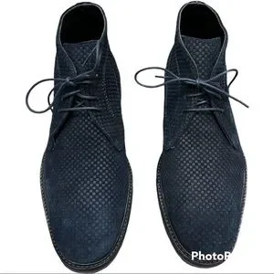 Patterned navy blue suede lace-up Chukka boot Made in Italy Bugatchi 10 Navyboot Italy Navy Blue Leather Wingtip Chukka Boots Men 7  main image 4